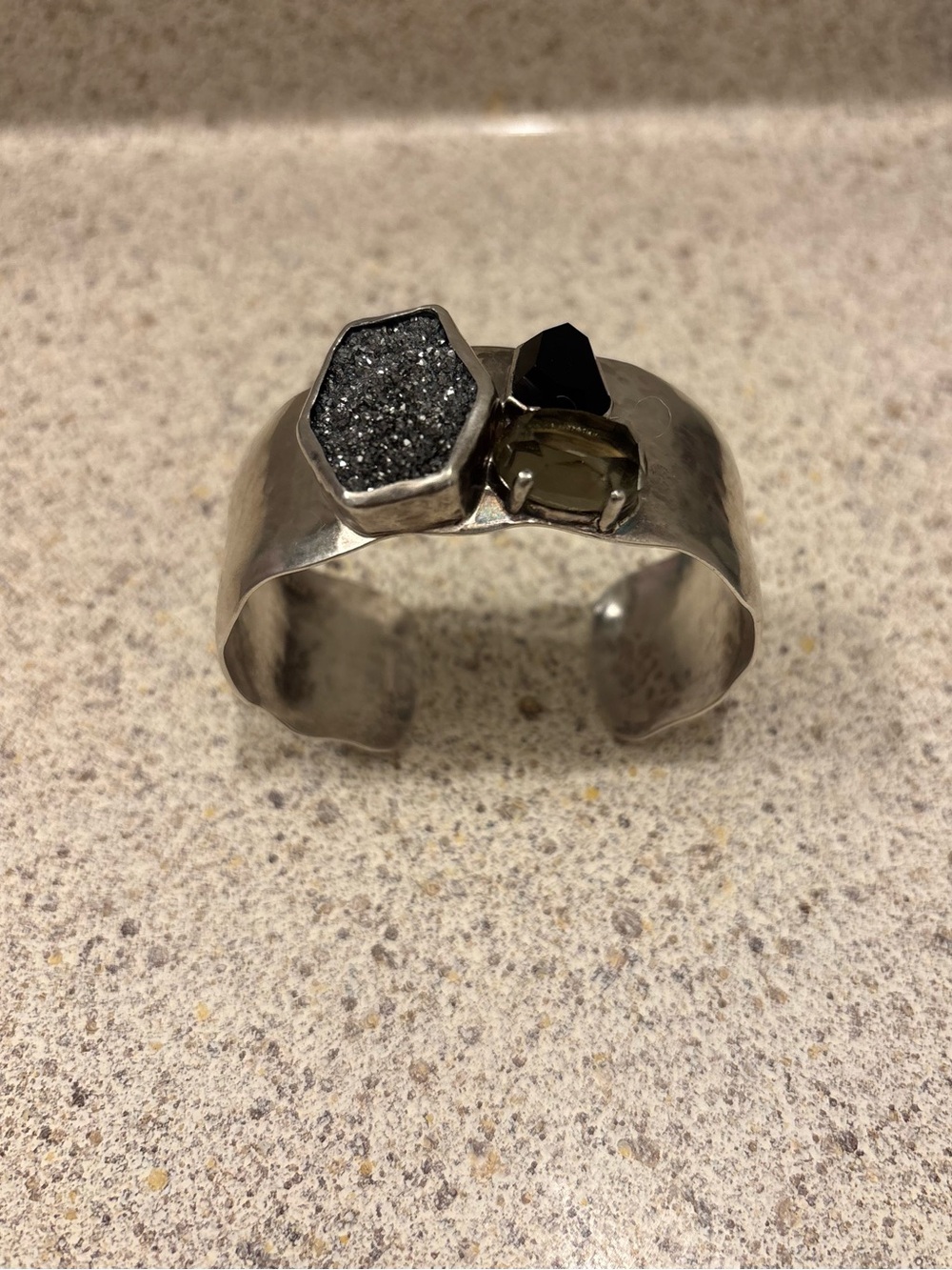 Silpada Handcrafted Silver Cuff Bracelet with Black Druzy and Smoky Gem